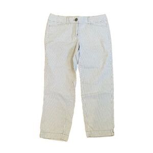 Loft Original Crop Seersucker Pants Tan White Stripe Knit Mid-Rise 2